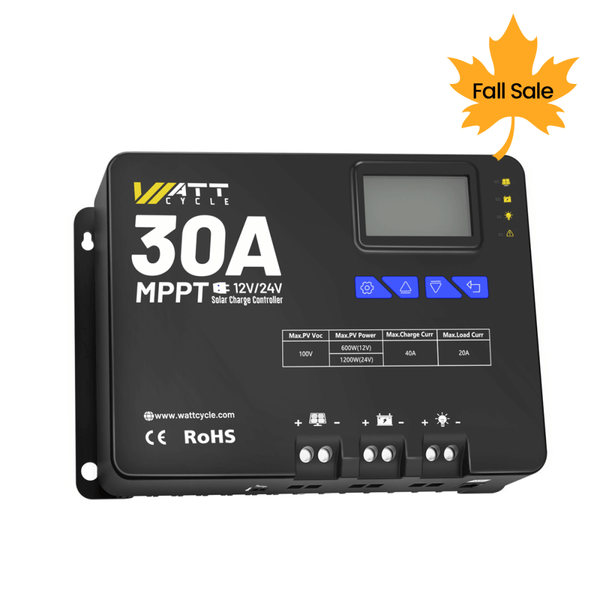 【🍁 Fall Sale, Final €113,99】WattCycle 12V/24V 30A Solar Charge Controller MPPT