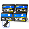 WattCycle 12V 280Ah Mini Bluetooth LiFePO4 battery 4 pack with a14,6V 20A charger