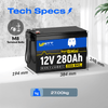 WattCycle 12V 280Ah Mini Lithium Leisure Battery​ Size and Weight