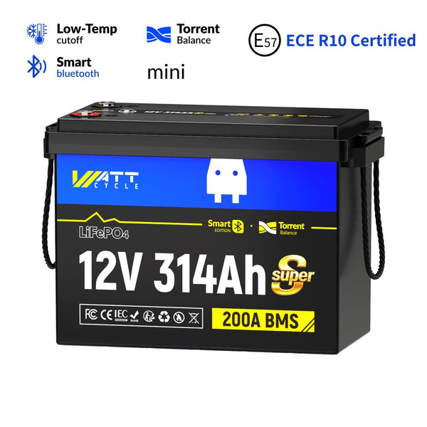 WattCycle 12V 314Ah Mini Super LiFePO4 Battery with Bluetooth & Active Balance with ECE R10 Certified