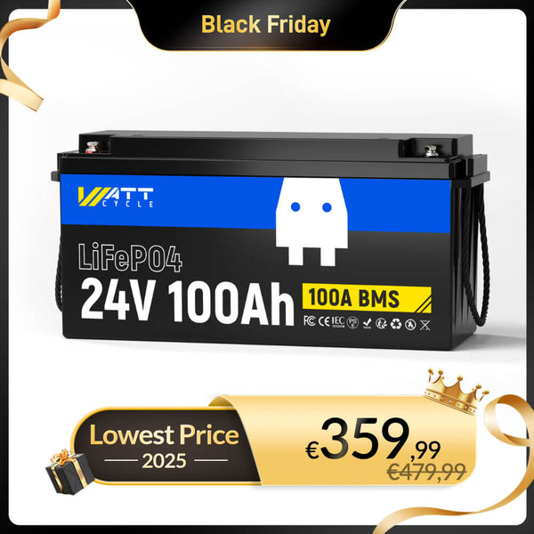 WattCycle 24V 100Ah LiFePO4 Battery - WattCycle Black Friday Battery Sale