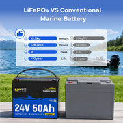 WattCycle 24V 50Ah Deep Cycle Marine Battery for Trolling Motor Compare with Lead-acid Battery