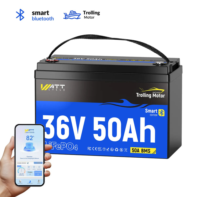 WattCycle 36V 50Ah Deep Cycle Marine Battery for Trolling Motor