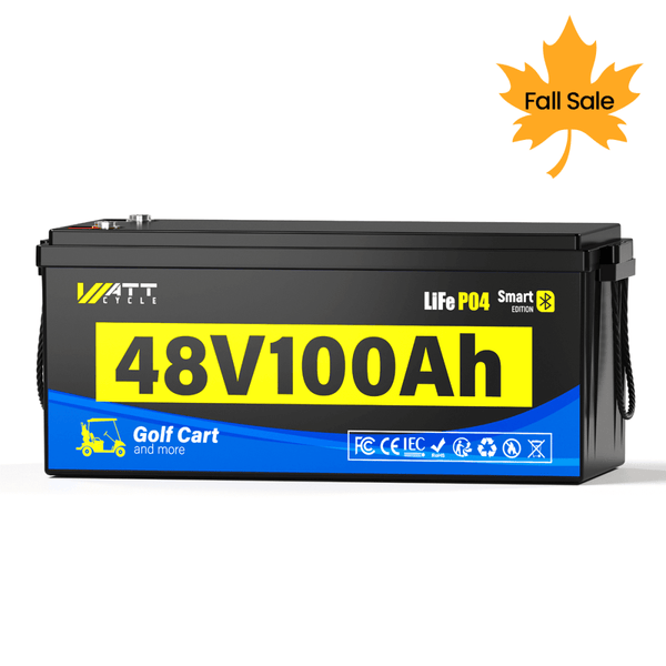 【🍁 Wyprzedaż jesienna, cena ostateczna 714,39 €】Akumulator litowy do wózka golfowego WattCycle 48 V 100 Ah z Bluetooth