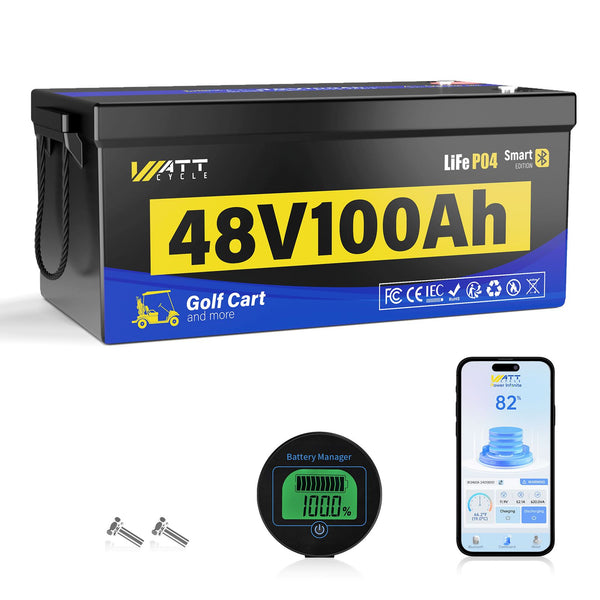 WattCycle 48V 100Ah Lithium Golf Cart Battery with Bluetooth