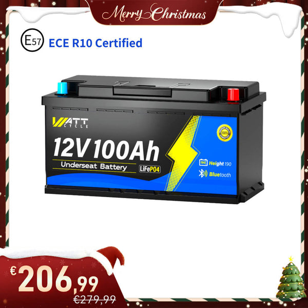 【🎄 Juleudsalg】WattCycle 12V 100Ah Campingvognsbatteri med Bluetooth | DIN H8