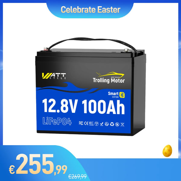 【🐣 Offre de Pâques】Batterie pour moteur de pêche à la traîne WattCycle 12V 100Ah à décharge profonde avec Bluetooth