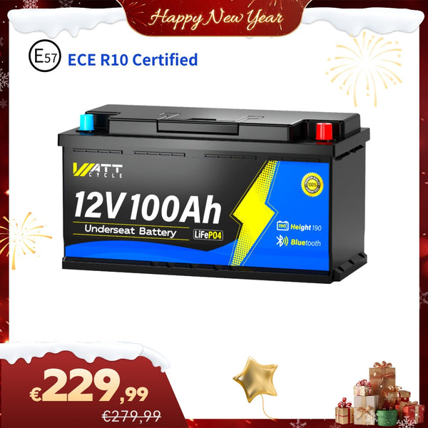 【🎇 Saldi di Capodanno】Batteria per camper WattCycle 12V 100Ah con Bluetooth | DIN H8