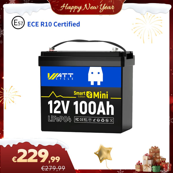 【🎇 Saldi di Capodanno】Batteria WattCycle 12V 100Ah Mini LiFePO4 con Bluetooth