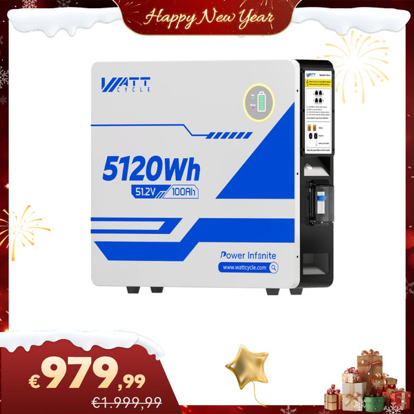 【🎇 New Year Sale】WattCycle 48V(51.2V) 100Ah Wall Mount LiFePO4 Battery with Bluetooth