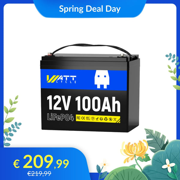【🌸 Forårstilbud】WattCycle 12V 100Ah Deep Cycle LiFePO4 Batteri