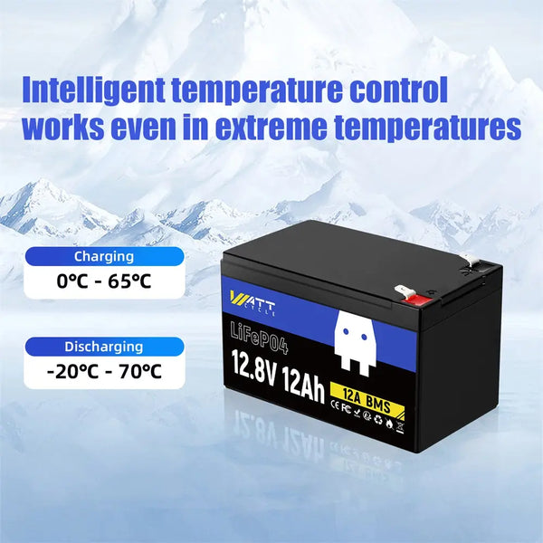 Wide working range of WattCycle LiFePO4 Lithium Deep Cycle Battery 12V 12Ah