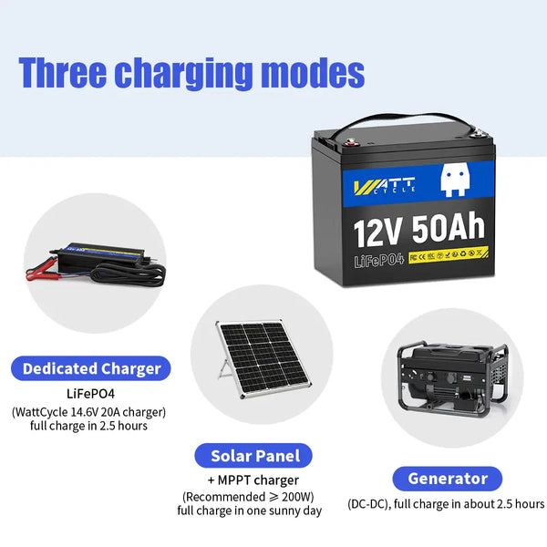 three charging modes of Wattcycle 12V 50Ah LiFePO4 lithium battery